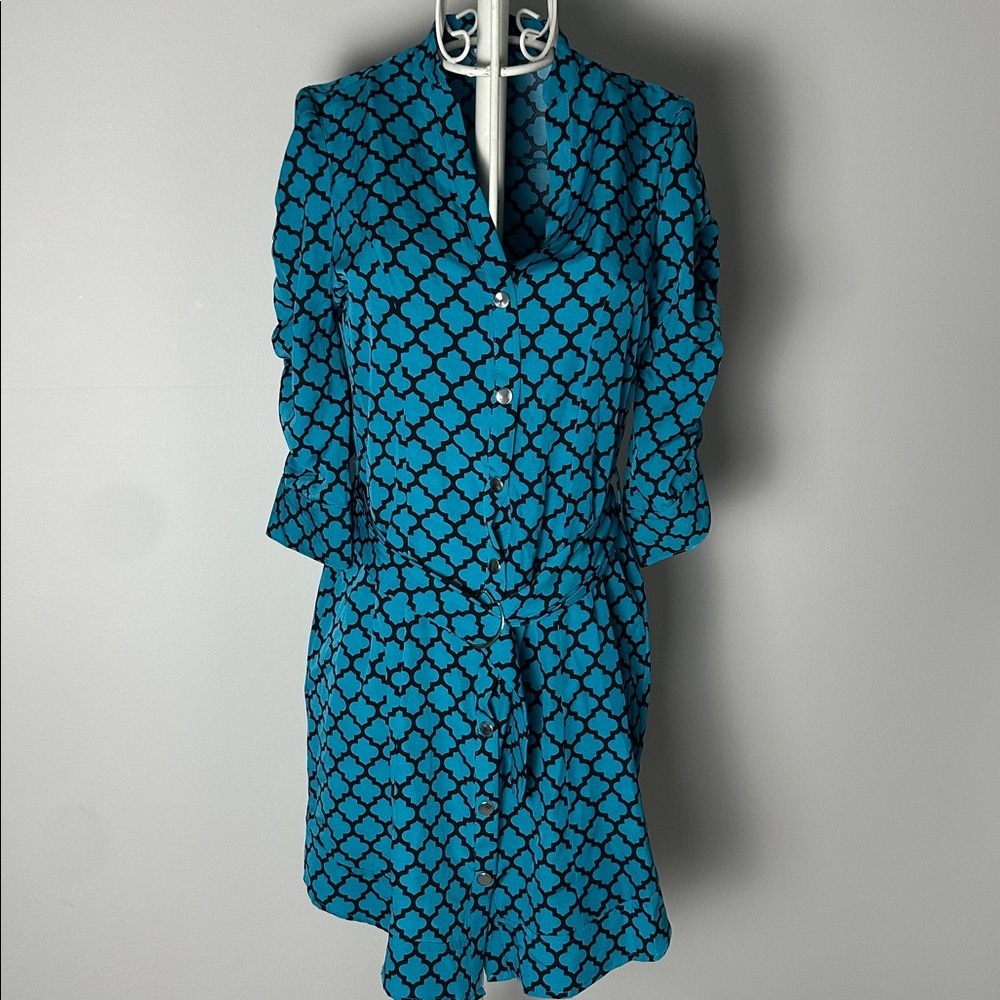NY Collection Teal and Black Geometric Dress